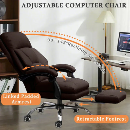 High-Back Ergonomic Office Chair, Swivel with Retractable Footrest, Multi-Position Adjustable Boss Chair