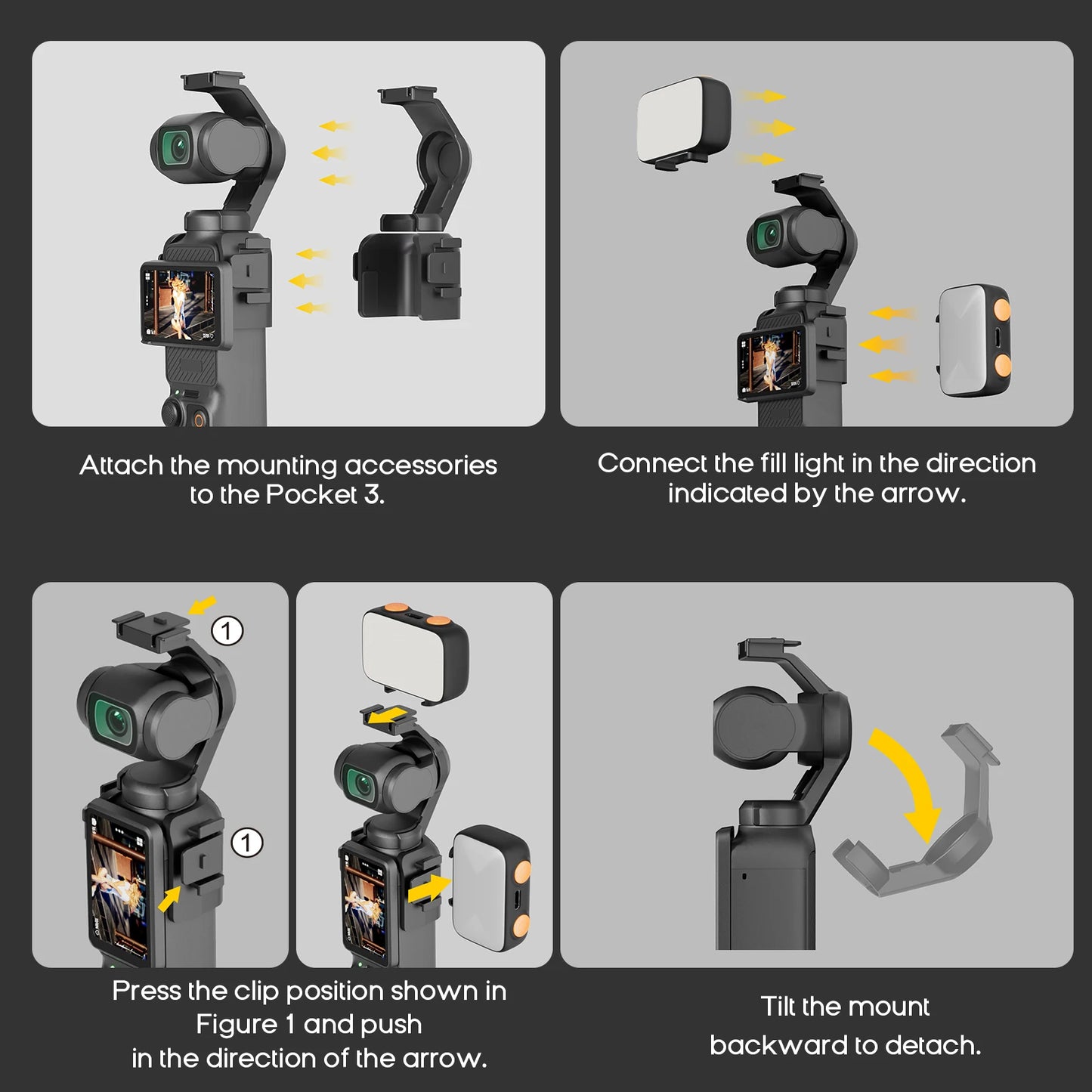 LED Light for DJI OSMO Pocket 3 4 4 Pro Accessories Gimbal Selfie Vlog Video Auxiliary Fill Lighting Brightness Adjustable