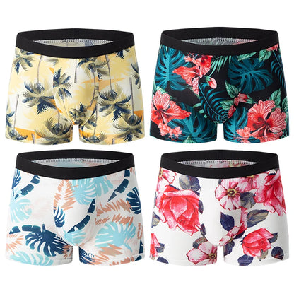 Herr Boxershorts 4-pack Blommigt – Andningsbara Plus Size Tonåringar & Vuxna, XS–XXXL