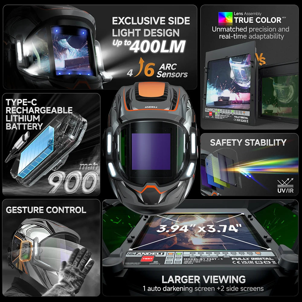 ANDELI automatisk svetsmask med true color och stort synfält