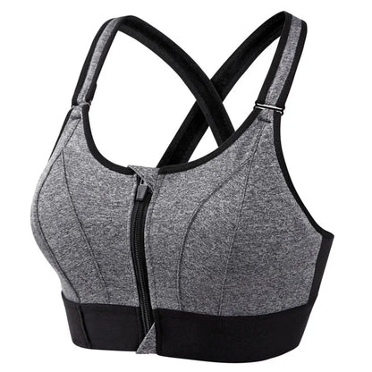 Women High Impact Shockproof Sports Bra Front Zip Adjustable Shoulder Straps Back Support Yoga Running Fitness Bralette