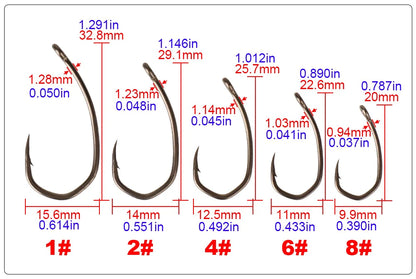 Hirisi 8041 50Pcs PTFE Coated Fish Hook High Carbon Stainless Steel Anti-Rust Sharp Point Barbed With Eye for Fishing Accessory