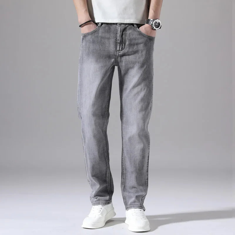 Tunna stretchiga denimjeans för män