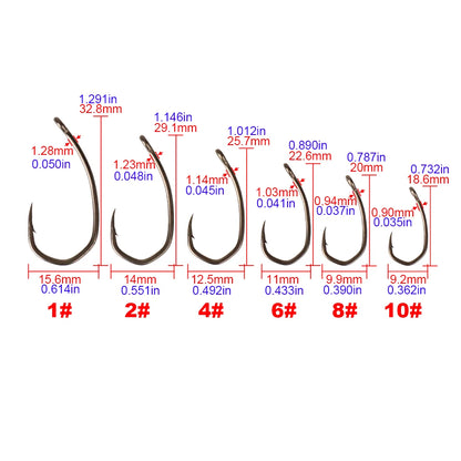 Hirisi 8041 50Pcs PTFE Coated Fish Hook High Carbon Stainless Steel Anti-Rust Sharp Point Barbed With Eye for Fishing Accessory