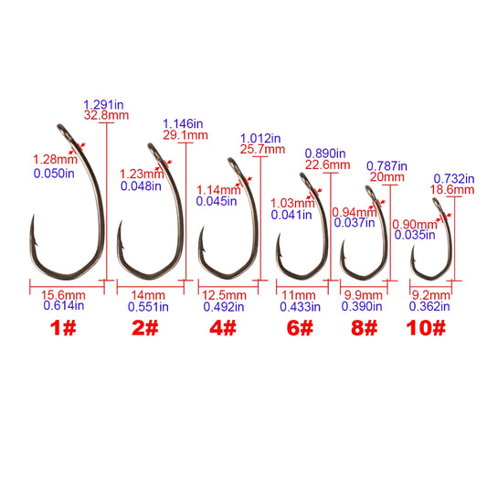 Hirisi 8041 50Pcs PTFE Coated Fish Hook High Carbon Stainless Steel Anti-Rust Sharp Point Barbed With Eye for Fishing Accessory