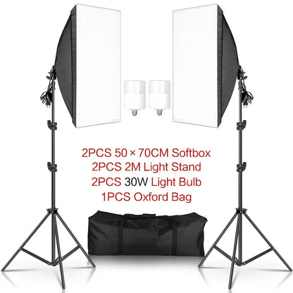 SH 1pc-3Pcs Photography 50x70CM Softbox Lighting Kits Professional Light System With E27 Photographic Bulbs Photo Studio