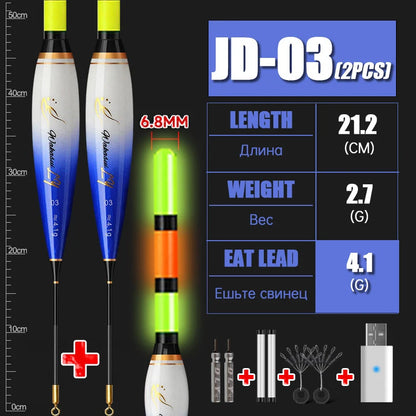 2024 New 2-Piece Luminous Fishing Float With High Sensitivity Short Electronic Rock Fishing Float And USB Dual Port Charging Set