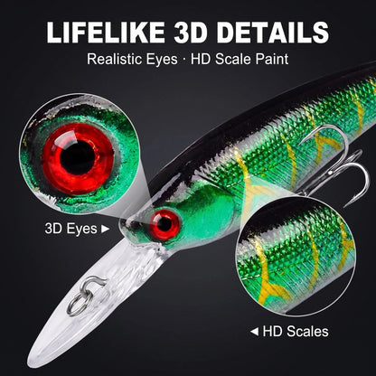 20PCS/Set Long Short Lip Minnow Lures Kit Crankbait Wobbler Bionic Bait for Pike Bass Sea Trout Freshwater Saltwater Pesca