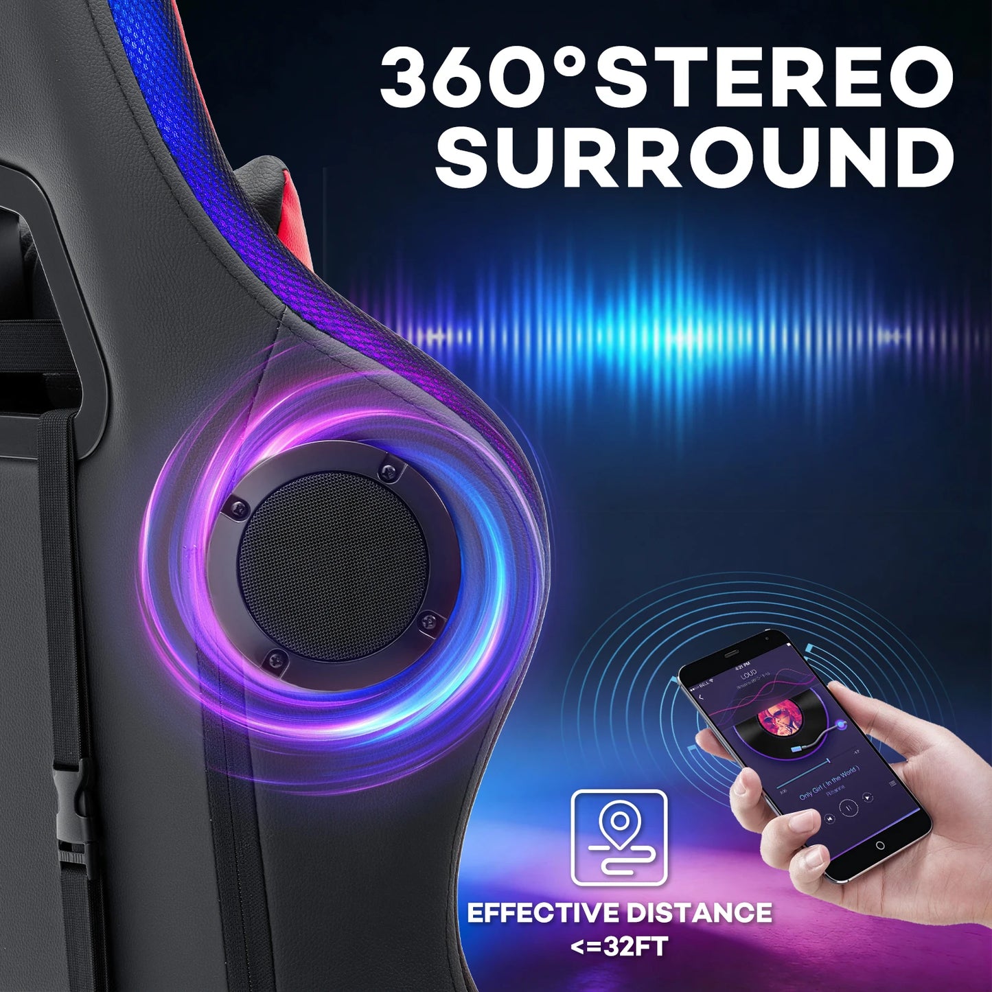 300lbs Gaming Chair with Music Rhythm RGB LED Lights and Wireless Speakers Ergonomic Massage Computer Gaming Chair with Footrest