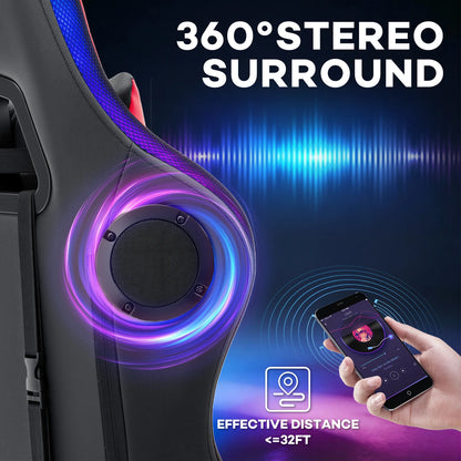 300lbs Gaming Chair with Music Rhythm RGB LED Lights and Wireless Speakers Ergonomic Massage Computer Gaming Chair with Footrest