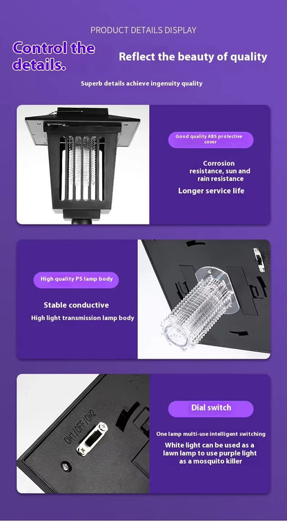 Solar and Electric Shock Mosquito Repellent Lamp Waterproof Bug Zapper 2Mode LED Light for Outdoor Garden Lawn Camping Villa Use