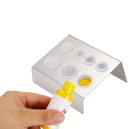 KVM 1Pc Stainless Steel 7 Holes Container Stand Tattoo Ink Pigment Cups Cap Stand Holder Storage Container for Permanent Makeup