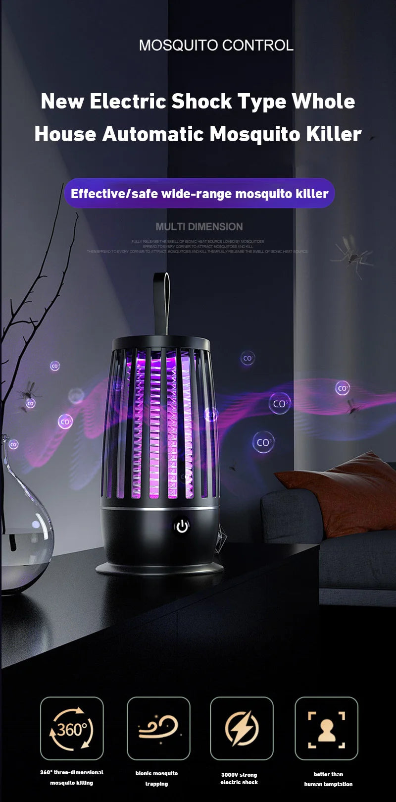 2026 USB Rechargeable Fly Trap Electric Mosquito Killer Lamp Mute Insect Repellent For Outdoor Indoor Anti Mosquito Zapper New