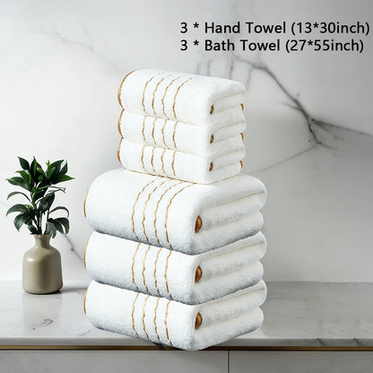 2/3/6/8 Pcs Bath Towel Set White & Gray with Gold Accents, Soft Absorbent Premium Towels for Home, Hotel & Bathroom