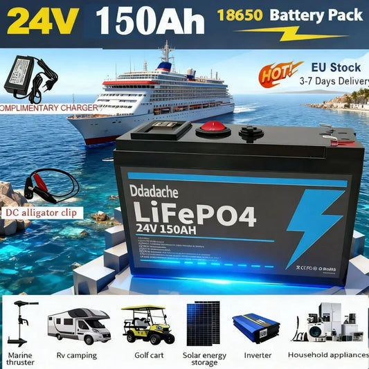 KELIAR LiFePO4 Batteri 24V 150Ah – Inbyggd 200A BMS, 18650-celler, -20°C till +60°C, Husbil/Båt/Sol/Off-Grid, EU-lager (Polen)