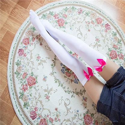 Dam Overknee Strumpor med Satinrosett – Elastiska Spets Tights Kväll & Fest, 3 Färger