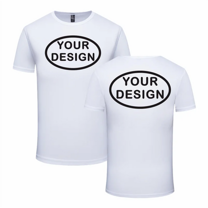 Eget tryck fram & bak, snabbtorkande t-shirt med logotyp, text eller foto – reklamkläder