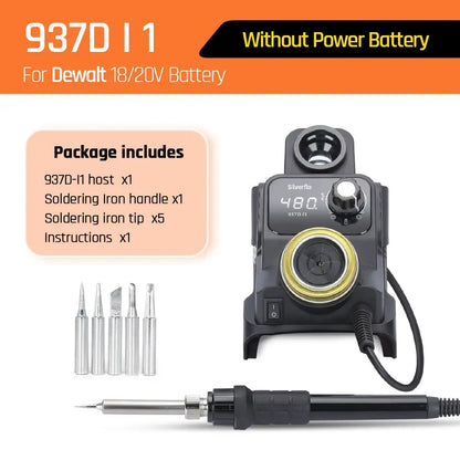 Silverflo 937DI Trådlös Löddstation – Portabel, 200–480°C, Kompatibel med DeWalt/Milwaukee/Makita 18–20V Batteri