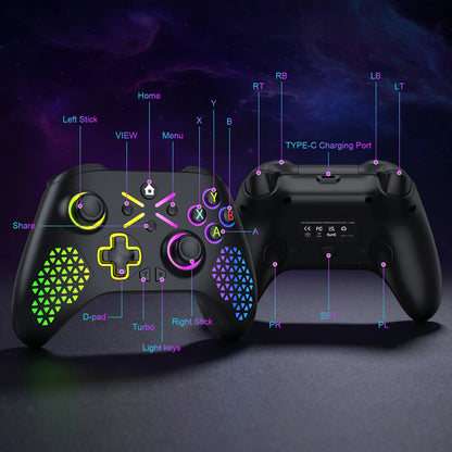 RGB Trådlös Xbox Handkontroll – Hall Effect 6-axlig Gyro Dubbel Vibration TURBO 3,5mm Xbox One/Series X|S/PC/Android