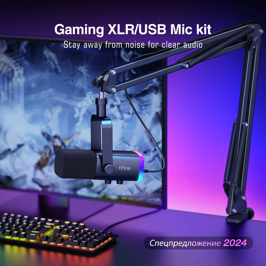 FIFINE XLR/USB Spelmikrofonkit med Armstativ AM8T
