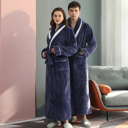 Female Autumn and Winter Warm Long Coral Velvet Thick Couple Bath Bathrobes Men Women Pajamas Shower Robe Bath Towels For Adults