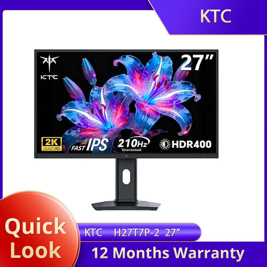 KTC H27T7P-2 Gaming Monitor 27" – Fast IPS 2K QHD 210Hz OC 1ms HDR400 FreeSync G-Sync 1,07 Mdr Färger Höjdjusterbart Stativ VESA