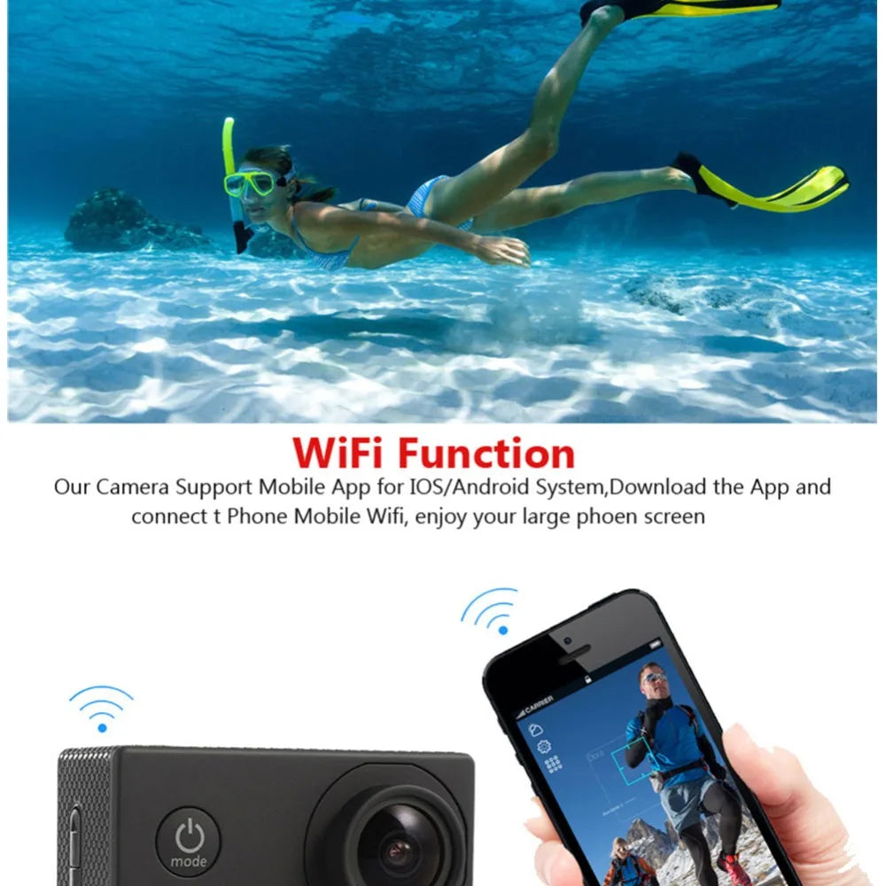 Ultra HD 4K Action Camera 30fps/170D Underwater Helmet Waterproof 2.0-inch Screen WiFi Remote Control Sports go Video Camera Pro