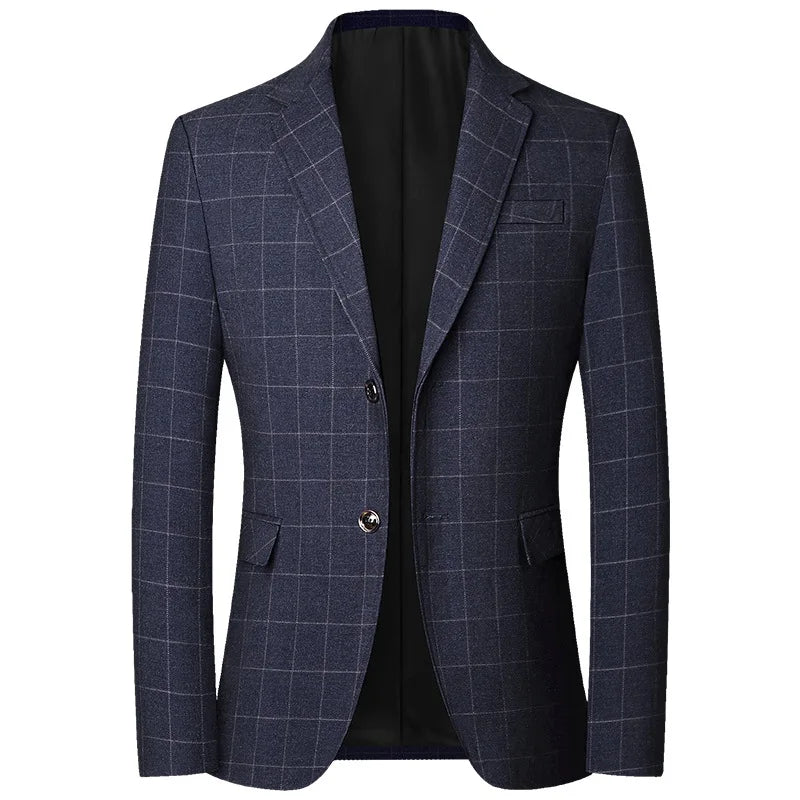 Herr Slim Fit Blazer – Rutig Strükfri Kavaj för Business Casual, Vår & Höst, 3 Färger