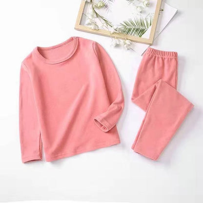 For German velvet warm children's self-heating fiber underwear set boys warm autumn clothes autumn and winter pants girls warm