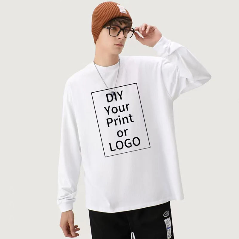 Unisex Långärmad T-Shirt 2026 – 260g Bomull DIY Logotryck Casual Personlig Present Vit & Svart M–XXL