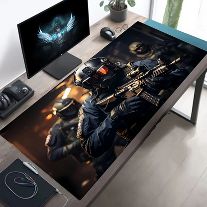Large Mouse Pad Tactical Soldier Design Non-Slip XXL Desk Pad Gaming Accessories Stitched Edges for Home and Game for FPS Gamer