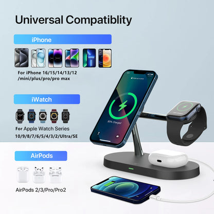 TIMESS 3-i-1 trådlös laddstation för iPhone, Apple Watch och AirPods