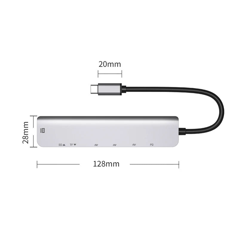 7-i-1 USB-C-hubb med HDMI, SD/TF och PD – 4K 30 Hz