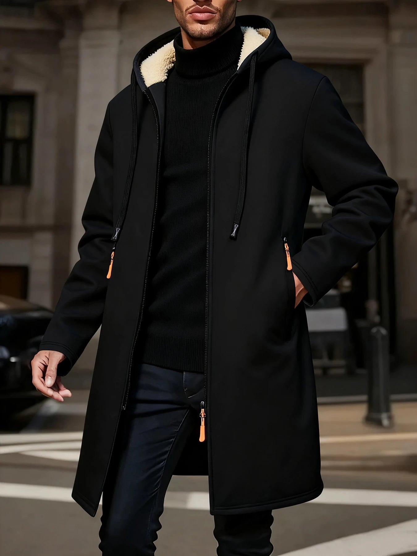 Herr Lång Vinterjacka med Fleece – Varm Vindskyddande Hoodie med Dragkedja, 4 Färger, Storlek S–XXXL