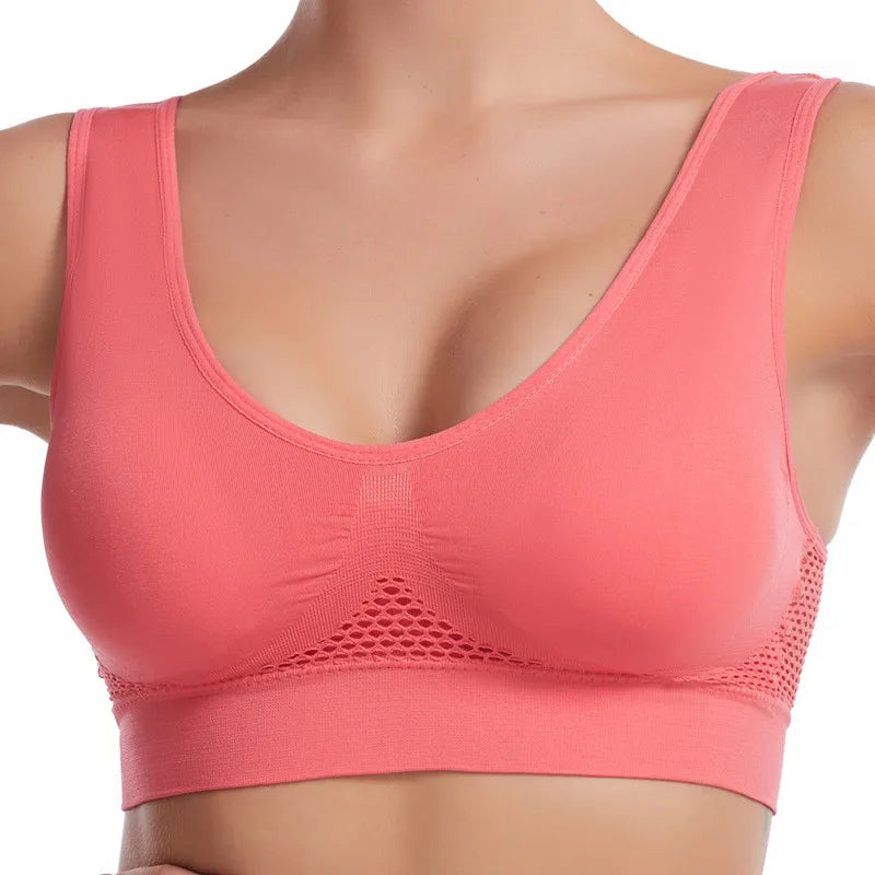 3PCS/lot Hollow out Breathable Sports Bra With Pad Plus Size Seamless Vest For Women Active Wirefree Brassiere Push Up Bra S-6XL