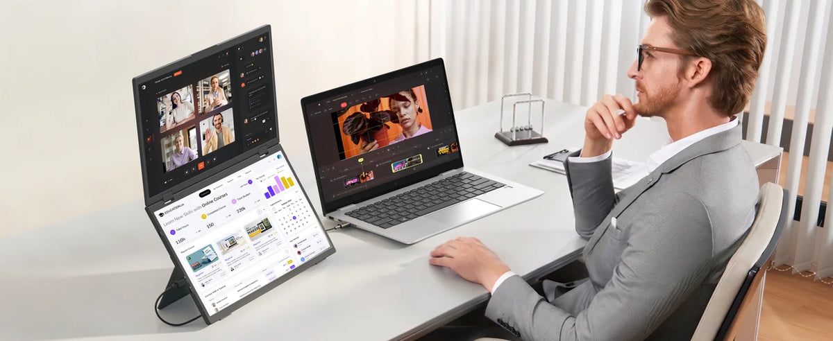 EVICIV 15.6" FHD Triple Portable Dual Monitor & Laptop Screen Extender 1080P FHD IPS Plug & Play No Driver USB-C 100%sRGB Triple Screen Foldable Mac/Windows Compatible Travel & Office 360° Screen Adjustment