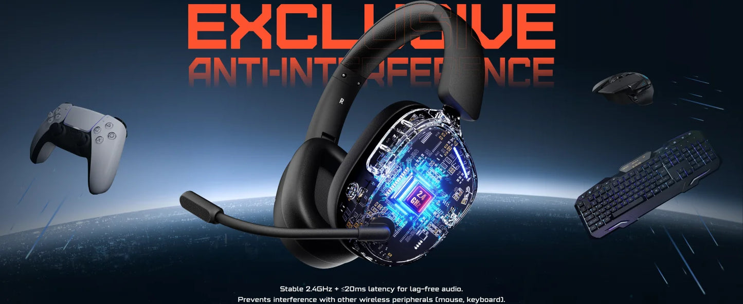 NUBWO HG04 Trådlöst Gaming Headset – Dubbel 2.4GHz & Bluetooth 5.3 80h Batteritid 3 EQ-lägen Riktad Mikrofon PS5 PC Xbox Switch