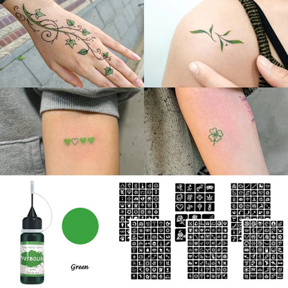 DIY Temporary Tattoo Kit with Stencils-7 Vibrant Colors with 6 Stencil Sheets Ttotal 288 Patterns,Body Art Paints for Halloween
