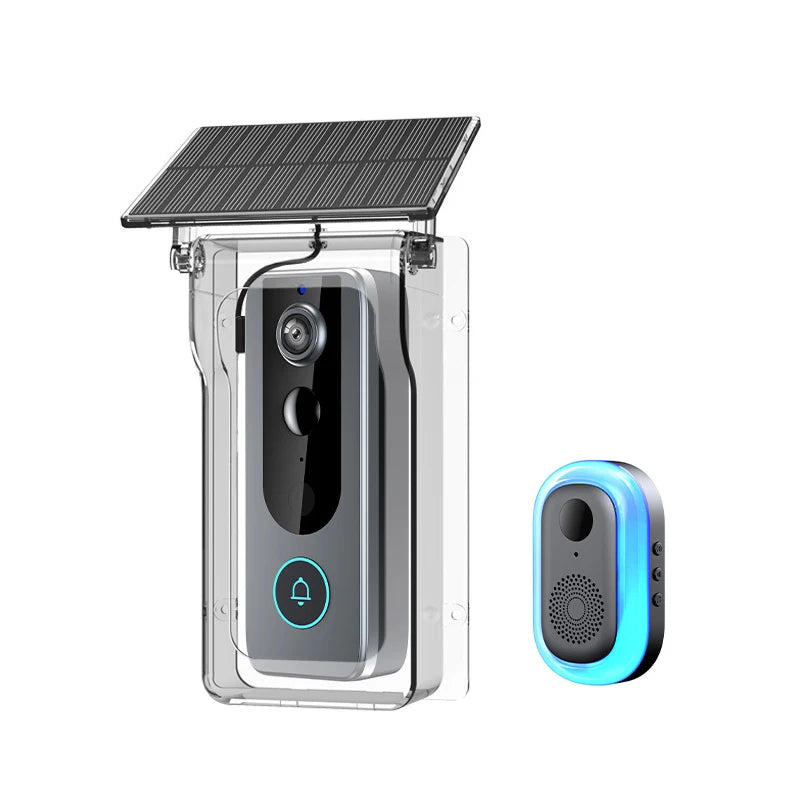 Tuya Trådlös Videodörrklocka med Solcells-regnskydd – 720P, PIR, IP65, 4000mAh, Röstförvrängning