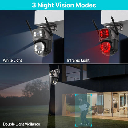 PTZ Utomhuskamera med Dubbla Linser – 4MP/8MP, WiFi, AI-spårning, Färg-nattseende och iCSee