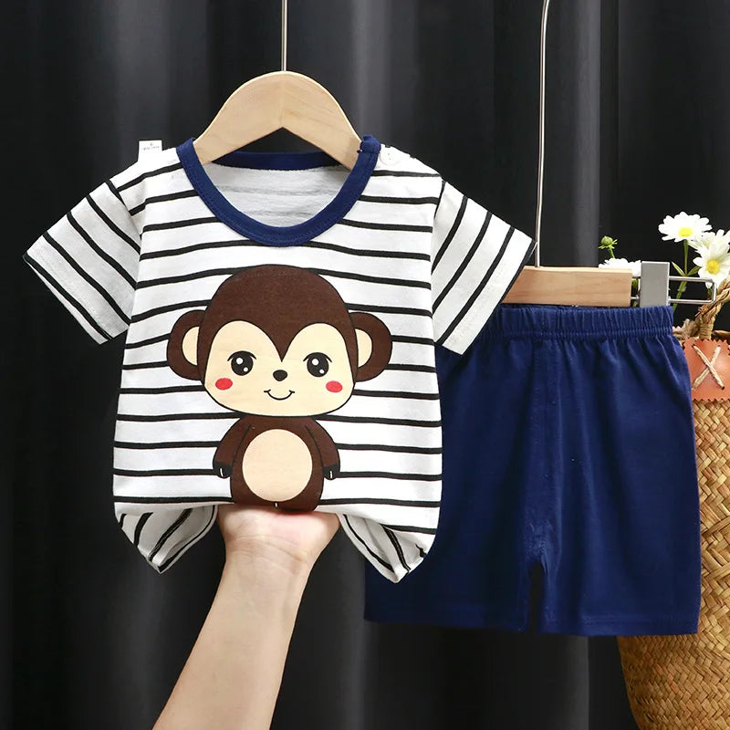 Summer Donald Duck Cartoon 2-Piece Boys Tracksuit Casual Kids Clothing Set T-shirt And Shorts Children 1-4 Years