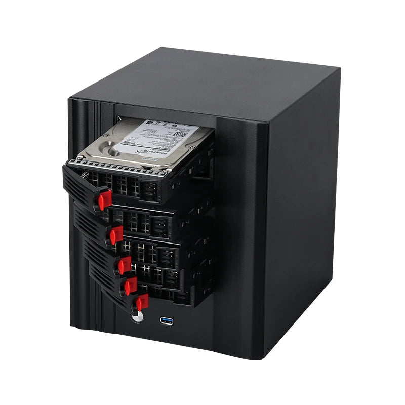 XCY X108 NAS Mini PC 4-fack 2,5"/3,5" SATA – Intel N150 / Celeron N2940, Windows 10/11 Linux NAS, DDR5/DDR3L