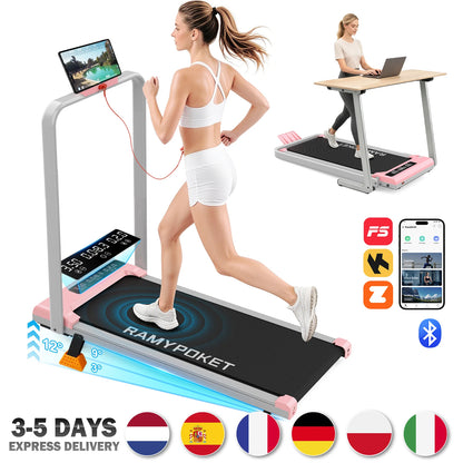 RAMYPOKET Walking Pad Foldable With Incline 9% , 2.5HP 1-10km/h Walking Pad With APP&LED, Max 150kg Treadmill For Home & Office