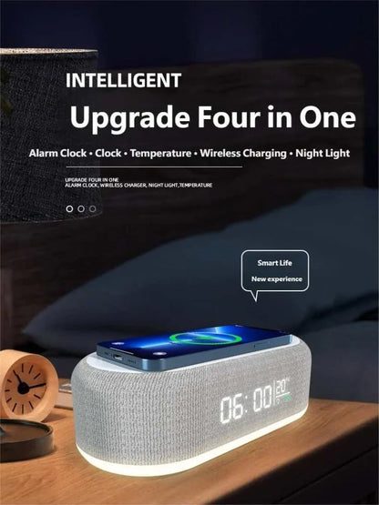 4-in-1 Wireless charger with LED Watch, Alarm Clock, Temperature Display, Night Light, 15W QC3.0 Fast Charge