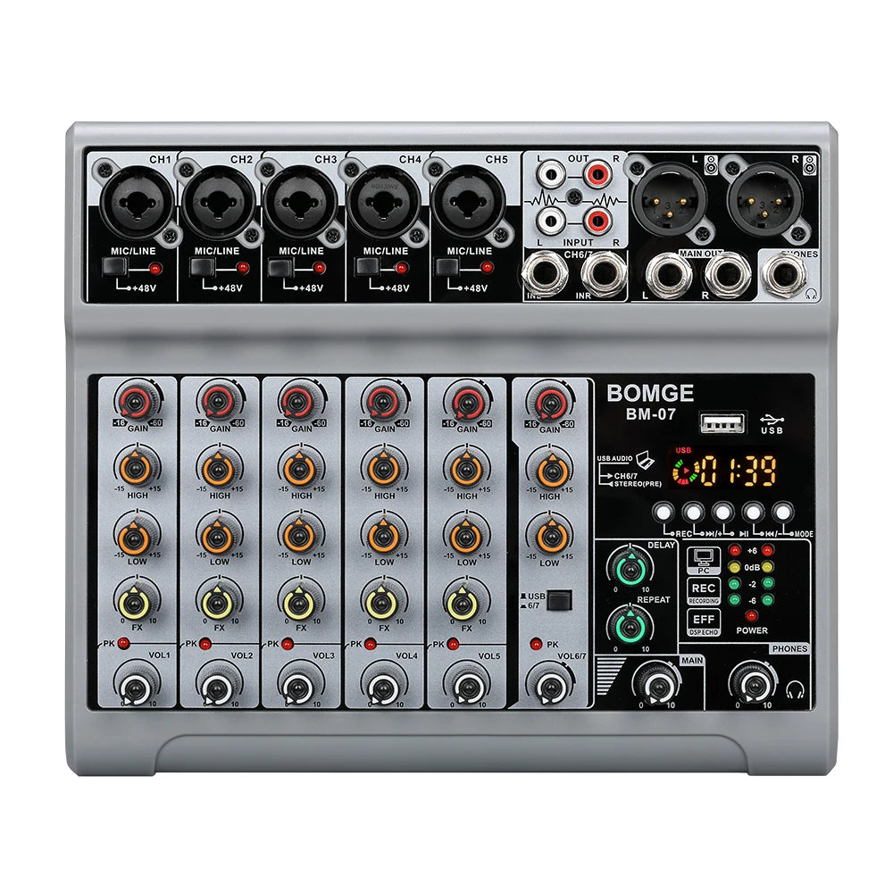 BOMGE BM-07 7-kanals ljudmixer med USB och Bluetooth