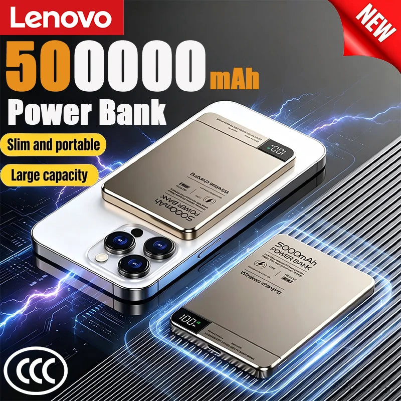 Lenovo 500000mAh Magnetic Power Bank Super Fast Charging for Magsafe Wireless External Battery Powerbank for iPhone Samsung