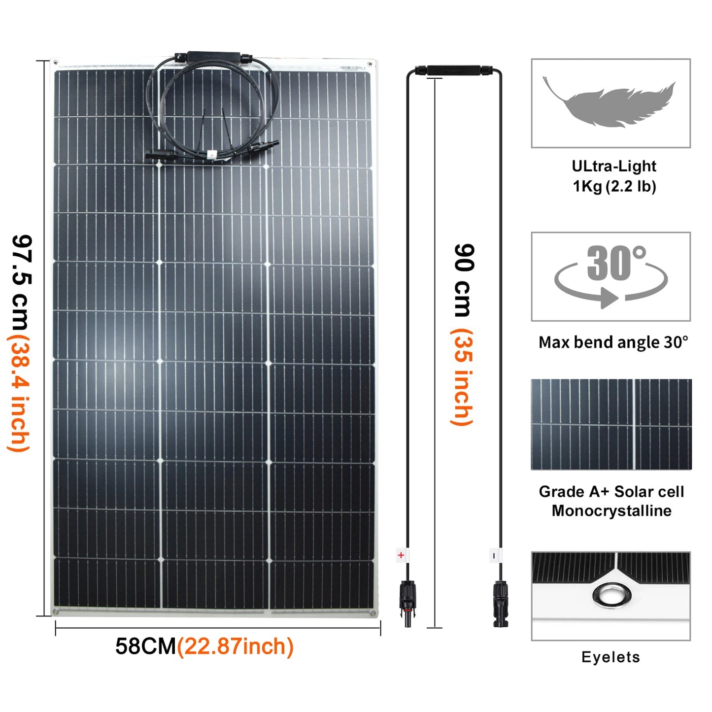250W(2Pcs 125W)Flexible Solar Panel 18V Portable Pv Panel Monocrystalline Solar Cell 12V Battery Charge,Outdoors,Rv,Boat,Camping