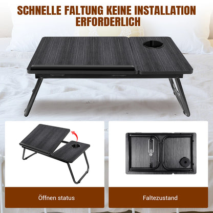 Laptop Table 5-step height adjustable laptop table for bed with folding table legs Cup holder reading stand laptop holder breakfast tray and bookend