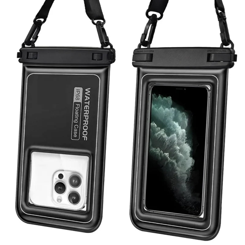 Flytande Vattentätt Mobilfodral med Crossbody-rem – Dubbelhake, Touchkänslig, 10 Färger, upp till 6,9"