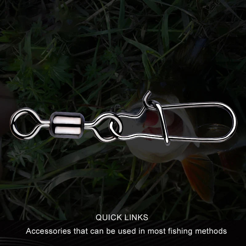 MEREDITH 50PCS Pike Fishing Accessories Connector Pin Bearing Rolling Swivel Stainless Steel Snap Fishhook Lure Swivels Tackle